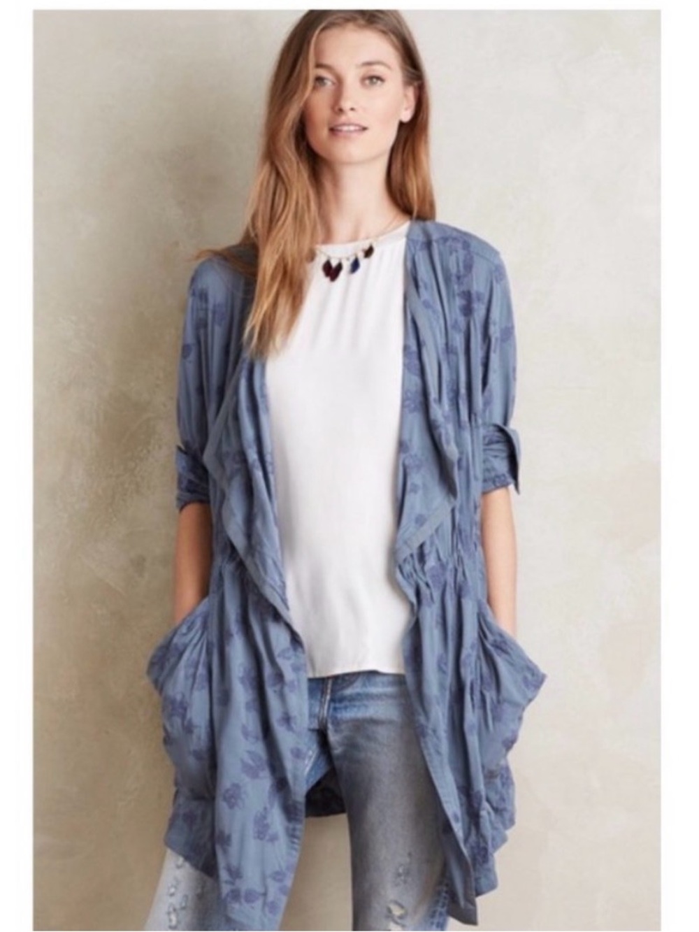 Anthropologie Hei Hei Embroidered Draped Jacket Kimono- Sz Medium